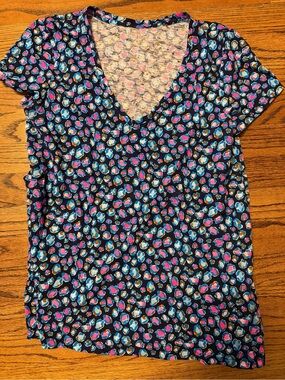 Lilly Pulitzer Navy V-Neck Tee with Pink & Blue Floral Dot Print